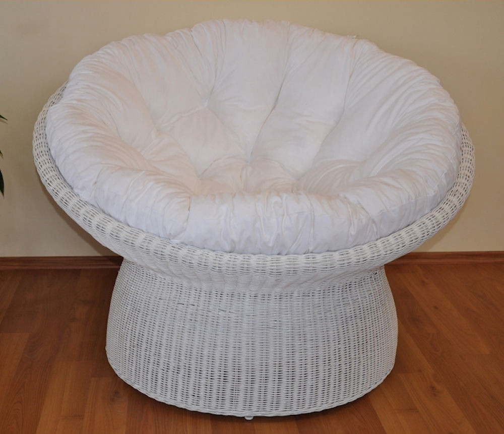 XXL Rattansessel , Rattan Papasan Sessel inkl. hochwertigen Polster , D 110 cm , Fb. Rattan weiß lackiert