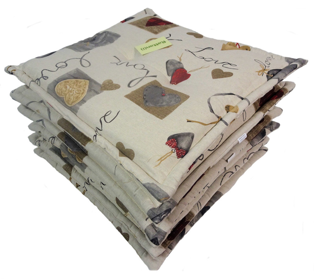 Set 6 x Stuhlkissen/Sitzkissen Sabrina Premium mit Stehsaum 50 x 46 cm Dicke 6 cm, Fb. Gemustert, Polyester Mirha Leinen Love