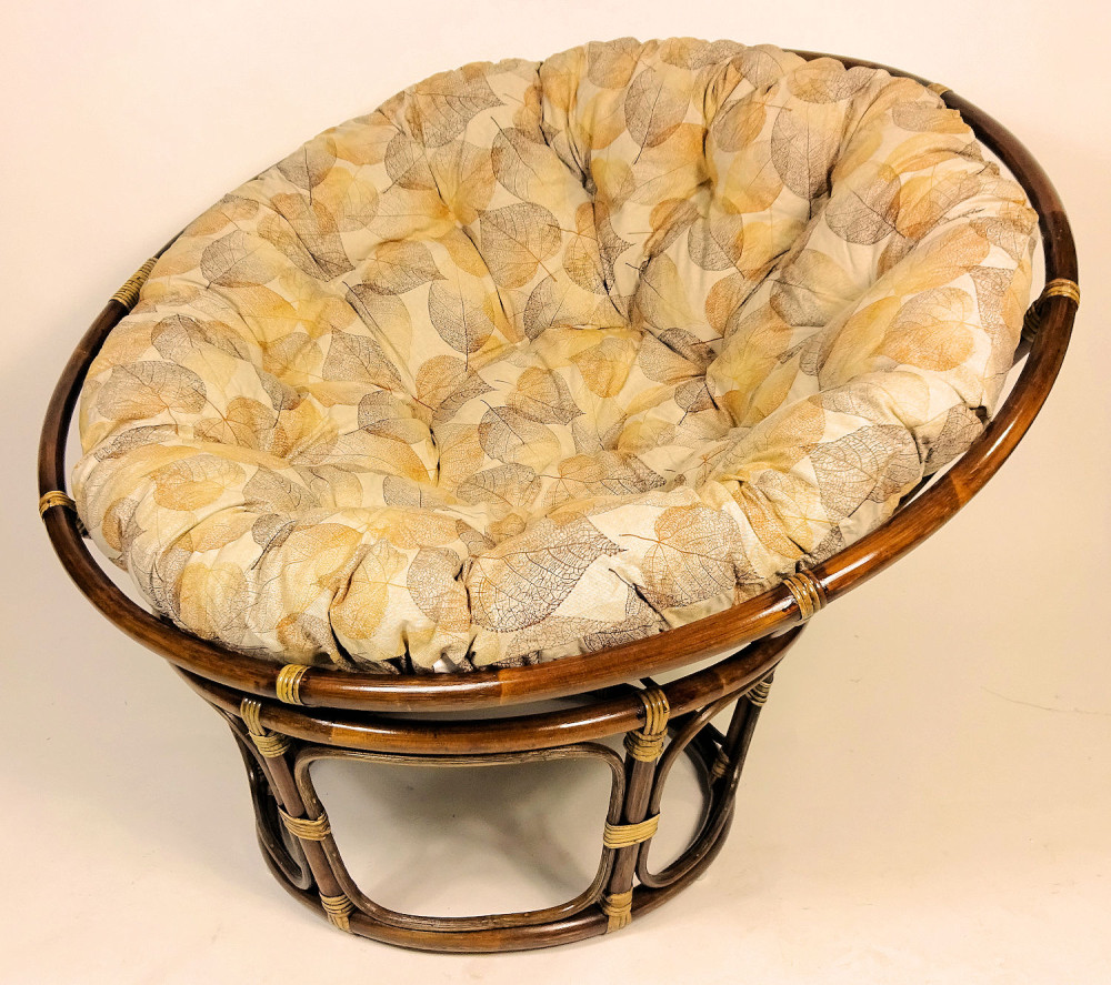 Rattan Papasan Sessel , Papasansessel D 110 cm , Fb. darkbrown , inkl. hochwertigen Mirha Leinen Polster , Fb. 467