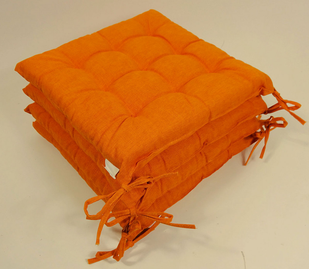 Set 4 x Stuhlkissen / Sitzkissen Fabia 40 x 40 cm Dicke 5 cm , Fb. orange , Baumwolle/Polyester