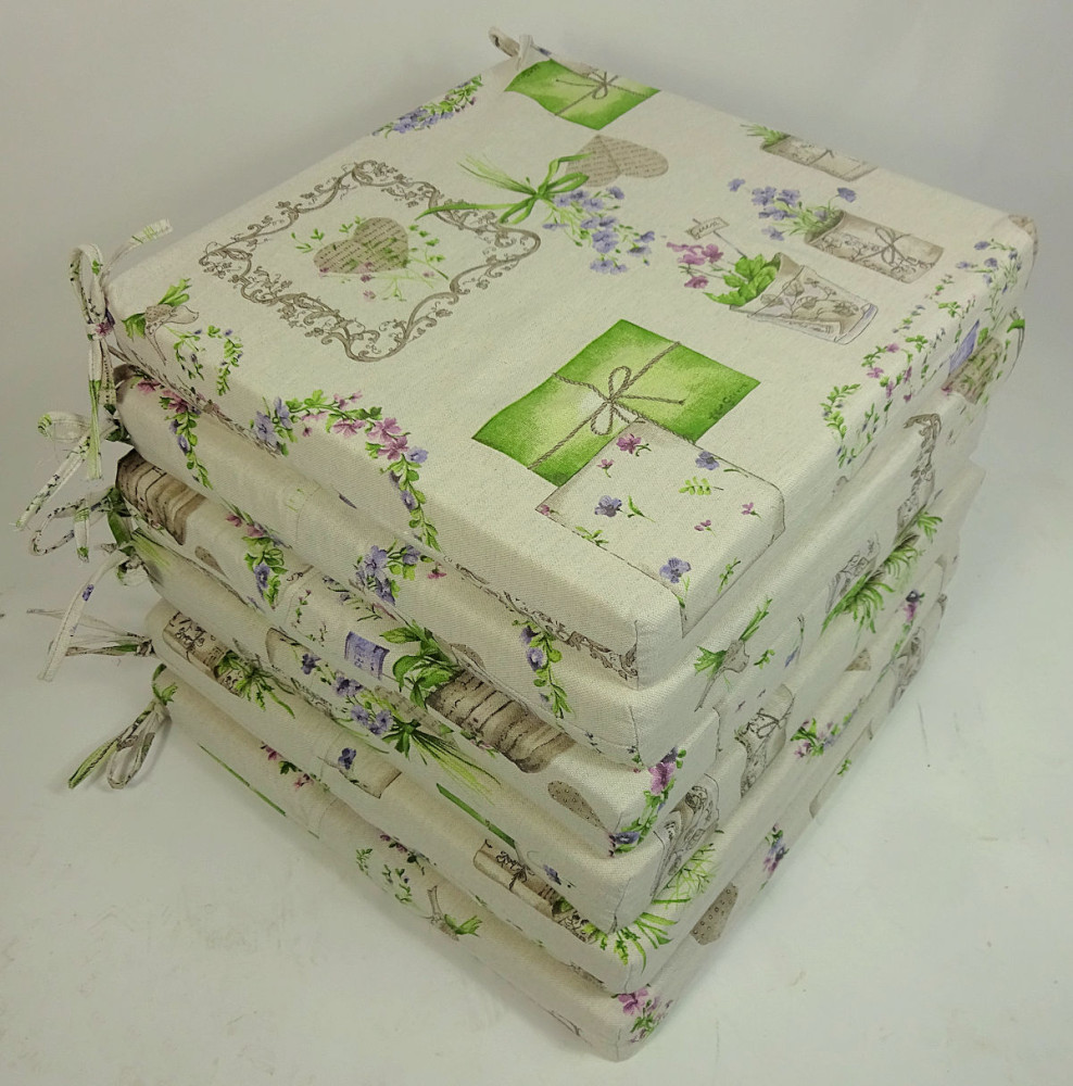 Set 6 x Stuhlkissen / Sitzkissen Daria 40 x 40 cm Dicke 5 cm , Stoff Mirha Leinen Green