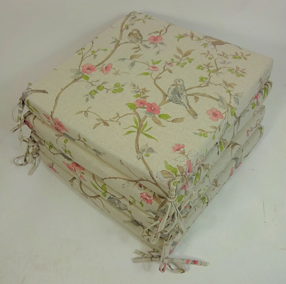 Set 4 x Stuhlkissen / Sitzkissen Daria 40 x 40 cm Dicke 5 cm , Stoff Mirha Leinen Bird