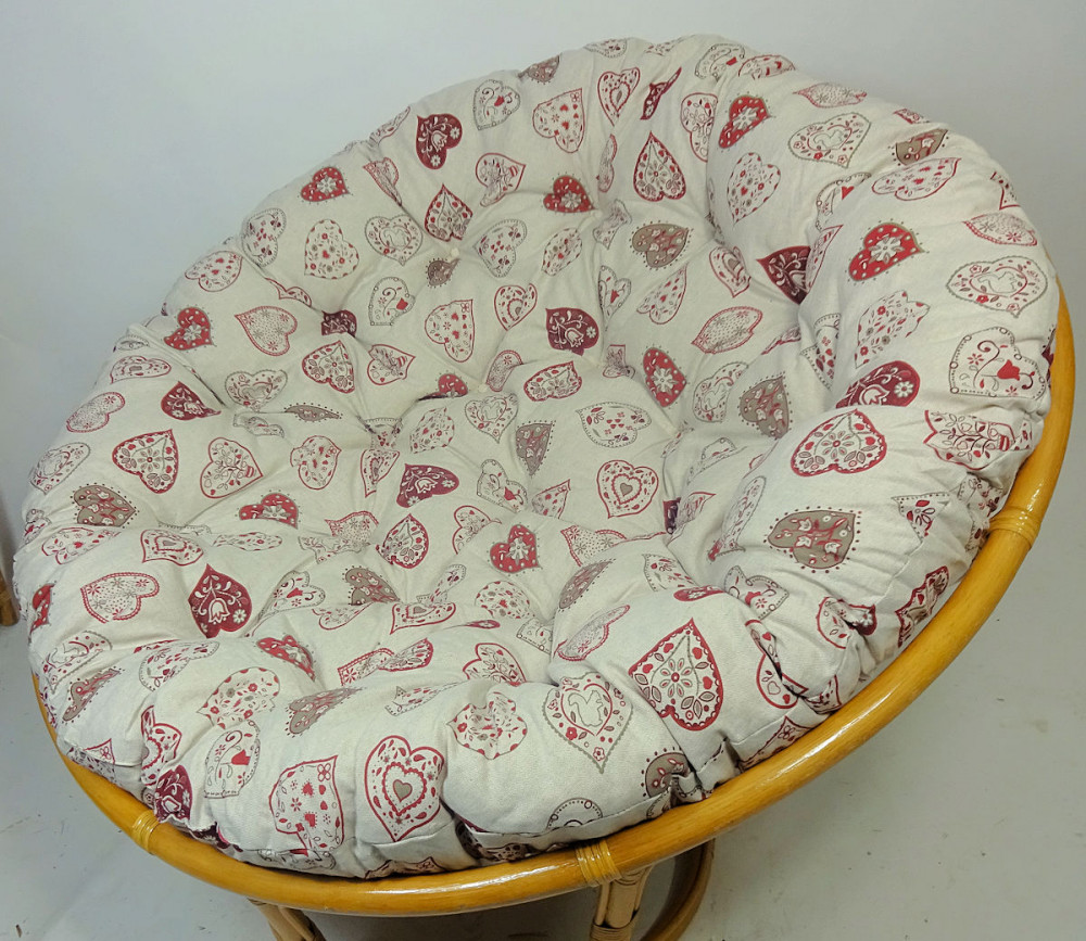 Polster , Kissen für Papasansessel , Ersatzpolster Papasan D 120 cm , Stoff Mirha Leinen Herz