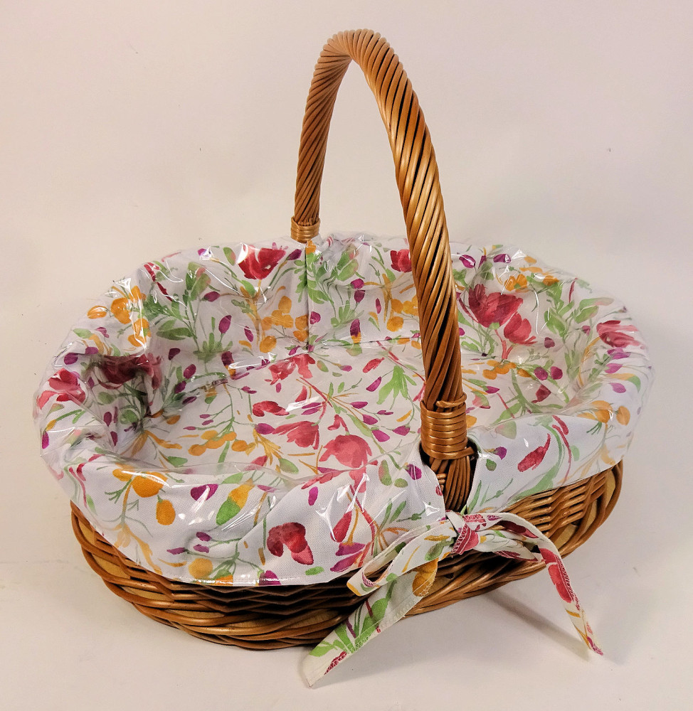 Korbtablett mit Henkel und Ausschlag , Fb. Blumenmotiv