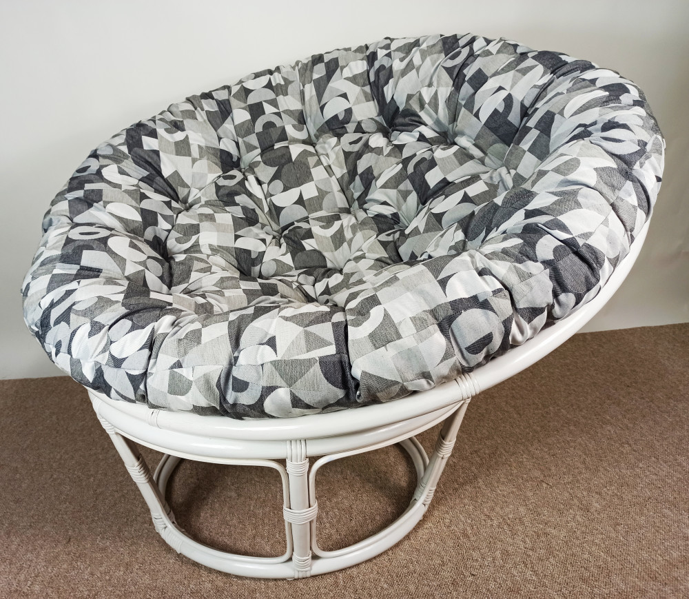 Rattan Papasansessel 110 cm cm Fb. weiß lackiert Polster Stoff CALIFORNIA DREAM IGGY black