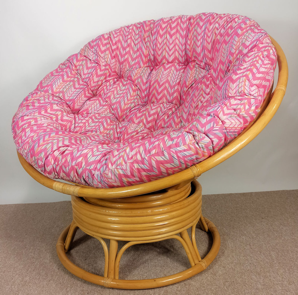 Rattan Papasansessel Papasan Drehsessel 110 cm cm Fb. honig Polster Stoff CALIFORNIA DREAM Santana rose