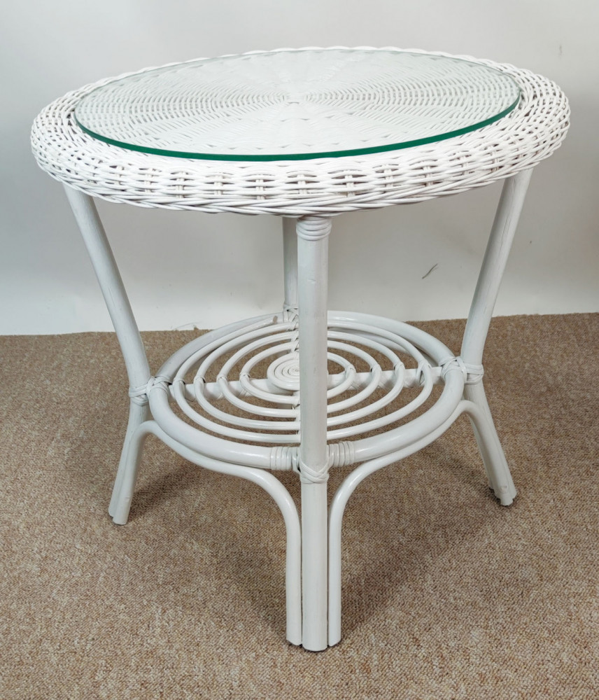 Rattantisch , Rattan Couchtisch , Rattan Beistelltisch inkl. Glasplatte Gr. D 50 cm H 55 cm