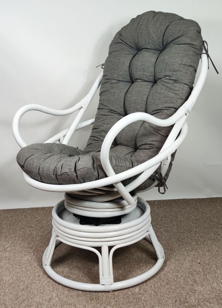 Rattan Drehsessel , Drehwippsessel Sandra Weiß Lackiert inkl. Polster dark gray