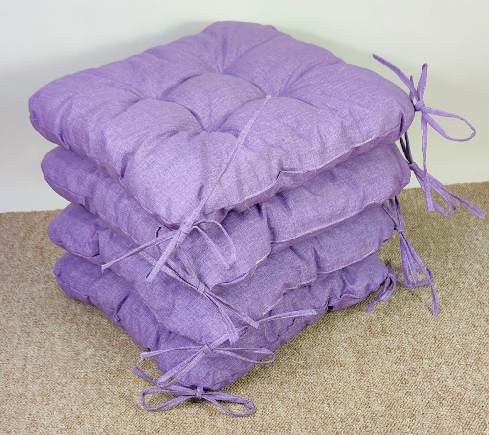 Set 4 x Stuhlkissen/Sitzkissen Lara 38 x 38 cm Dicke 8 cm, Fb. Colore viola ( violett ) mit Schleifen