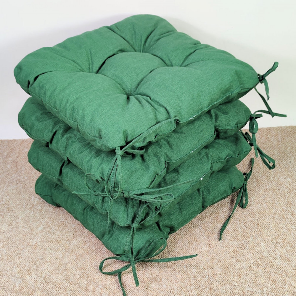 Set 4 x Stuhlkissen/Sitzkissen Lara 38 x 38 cm Dicke 8 cm, Fb. Colore Colore verde scuro (dunkel grün) mit Schleifen