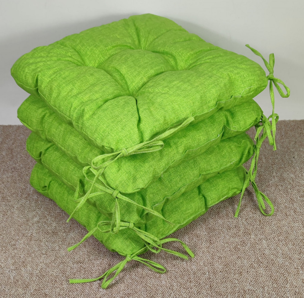 Set 4 x Stuhlkissen/Sitzkissen Lara 38 x 38 cm Dicke 8 cm, Fb. Colore verde chiaro (hellgrün) mit Schleifen