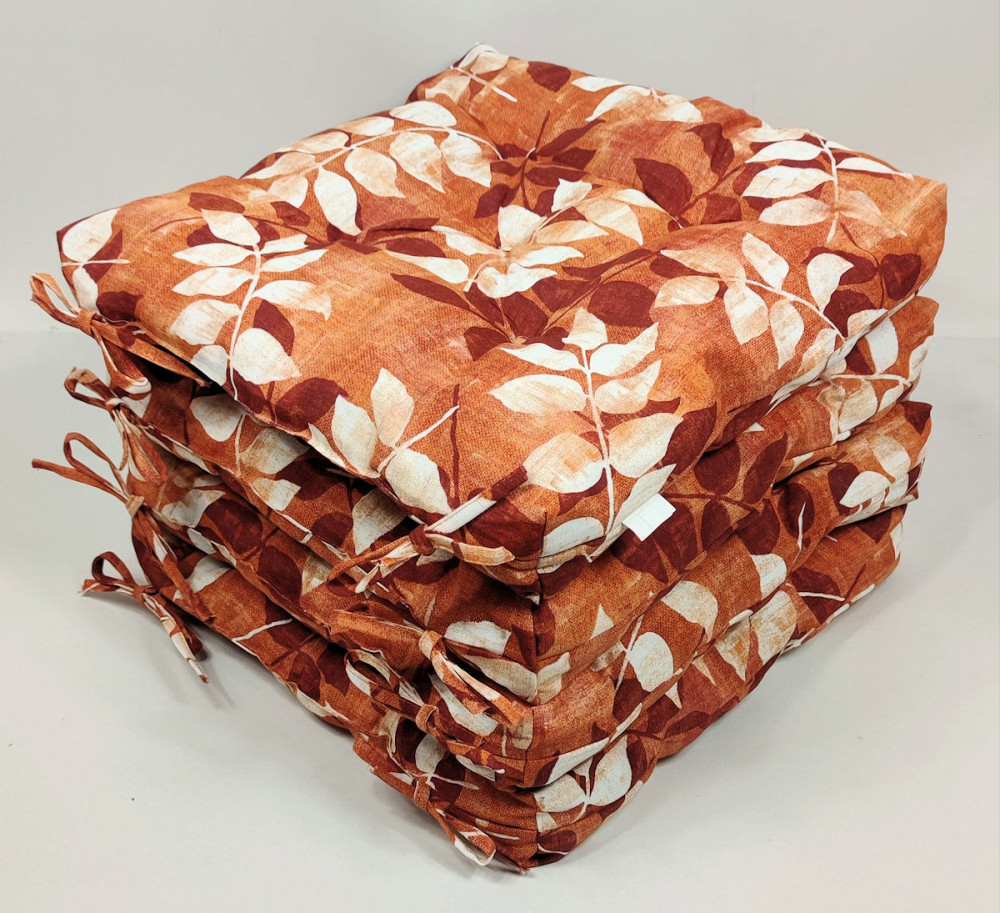 Set 4 x Stuhlkissen / Sitzkissen Klara 42 x 42 cm Dicke 8 cm , Colore PLANT HOJAS Rot