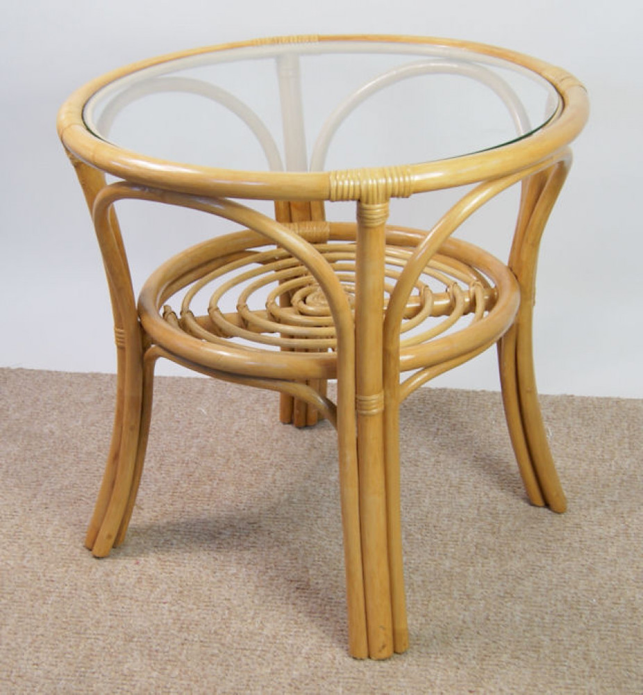 Rattantisch , Beistelltisch honig H 62 D 66 cm