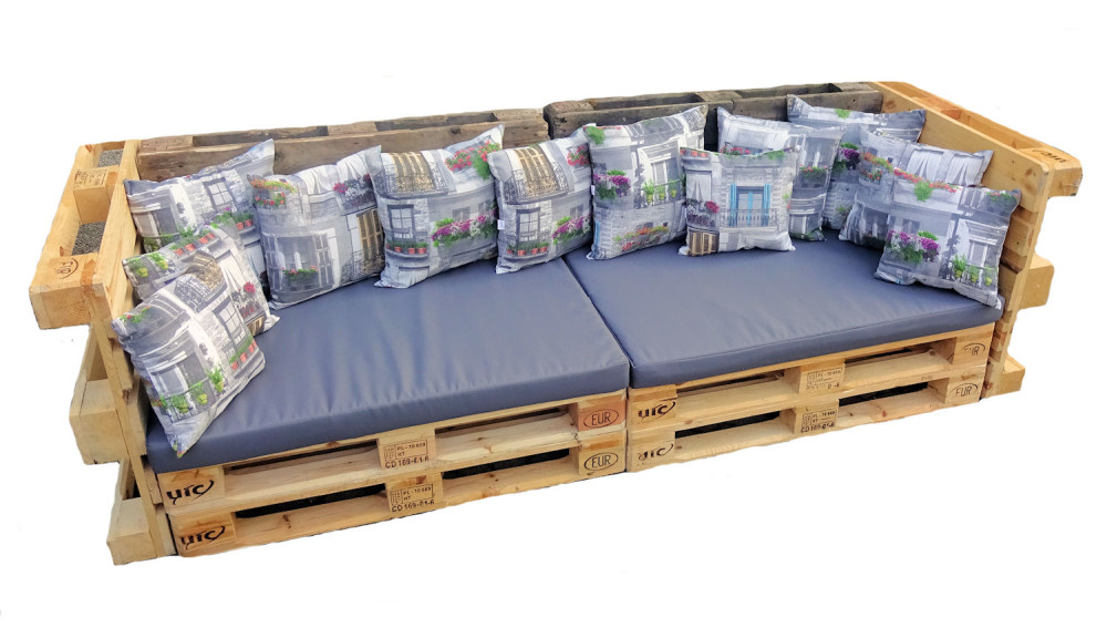 Polster für Palettensofa , Palettenpolster , Palettenkissen , Europalette , Set 2 Sitzkissen + 12 Rückenkissen , Fb. grau