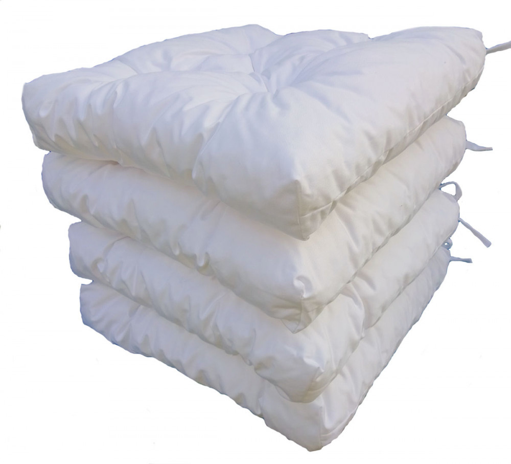 Set 4 x Stuhlkissen / Sitzkissen Klara 42 x 42 cm Dicke 8 cm , Fb. bianco , Polyester