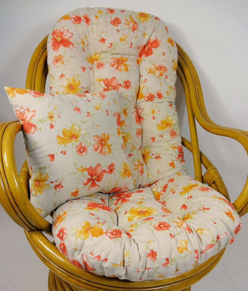 Polster , Kissen für Drehsessel / Schaukelstuhl Ersatzpolster L 135 cm , Stoff Mirha Leinen Flowers + Zierkissen