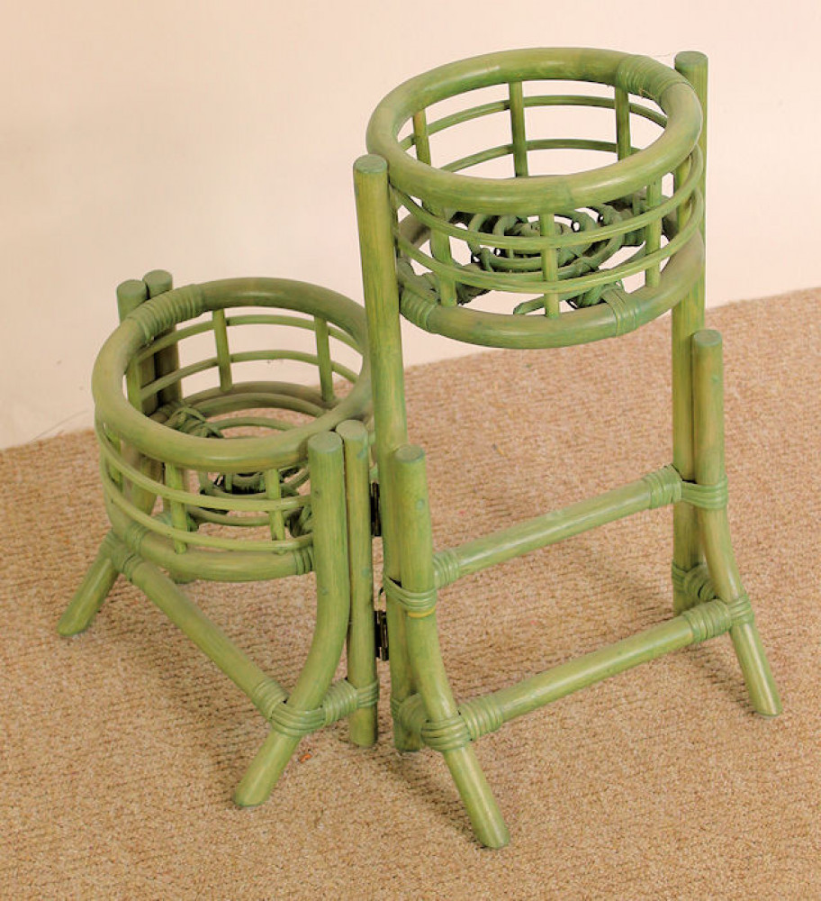 2er Rattan Blumenständer grün gebeizt