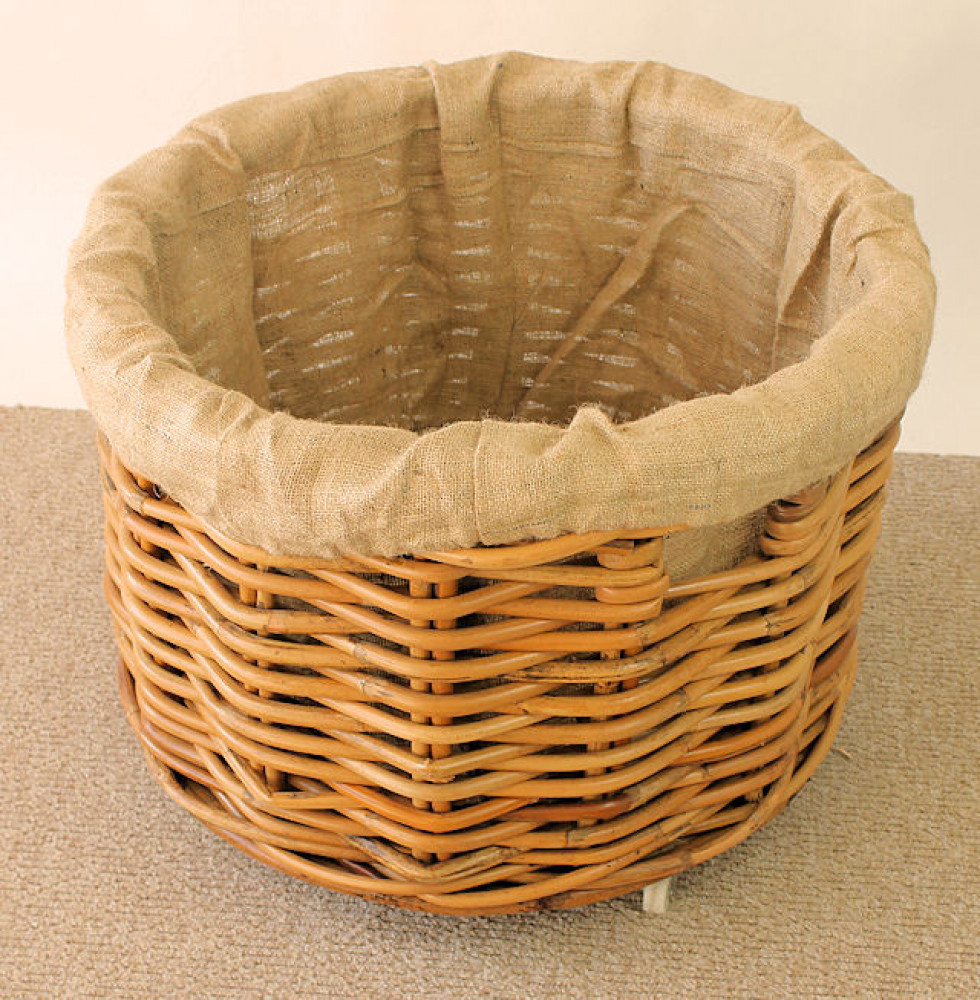 Rattan Kaminkorb / Holzkorb mit Rollen + Jute "Big"