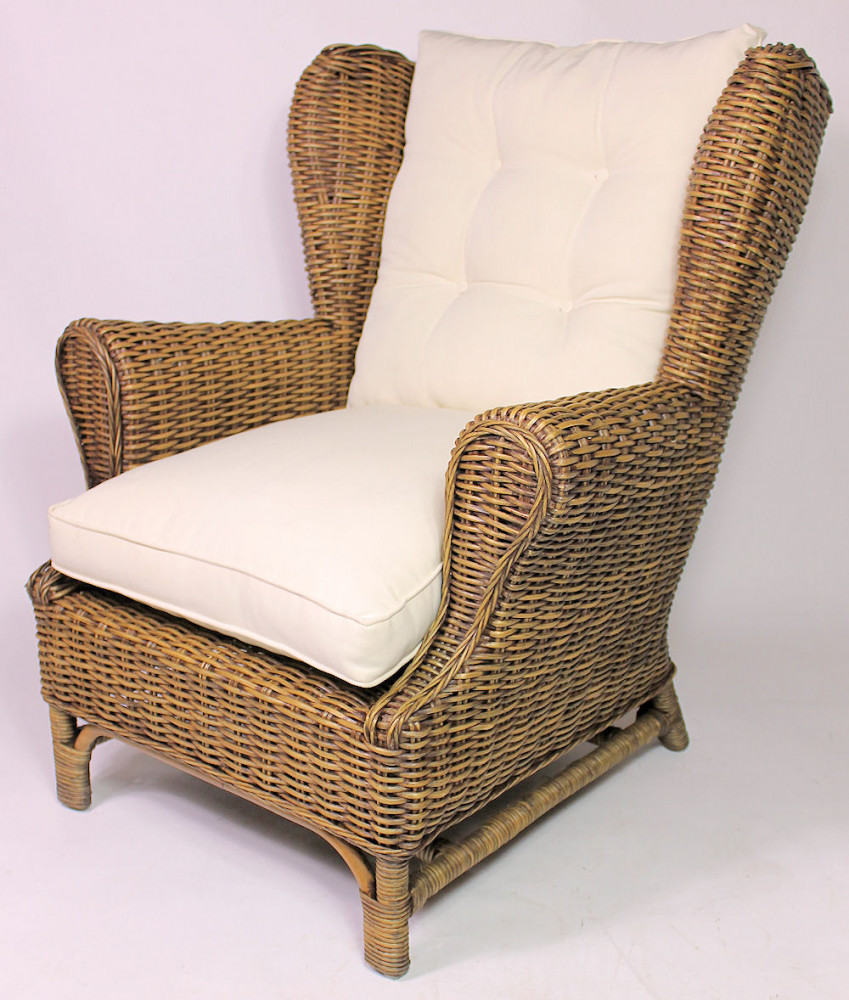 Rattan Ohrensessel King Chair , Rattansessel , Relexsessel , Hochlehner inkl. Polster . Korbfarbe : brown wash