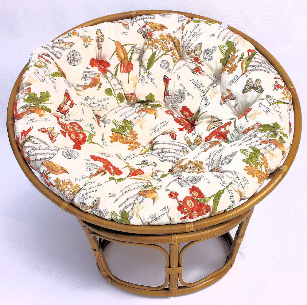 Rattan Papasan Sessel inkl. hochwertigen Loneta Polster , Durchmesser 110 cm , Fb. honig , Polster Loneta Spain